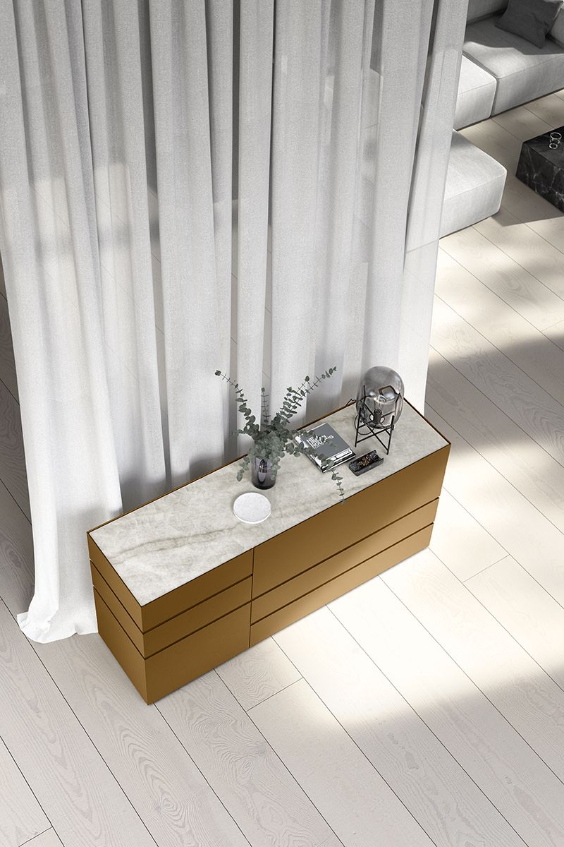 Exklusives Sideboard  Gold mit Naturstein Abdeckplatte Marmor