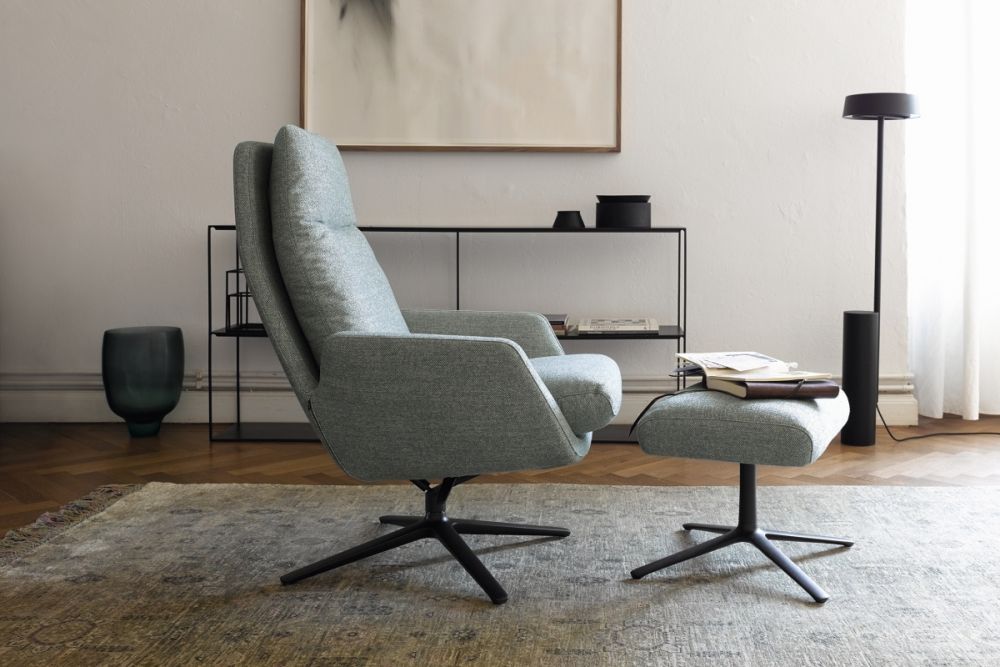 Gemütlicher Sessel mit Hocker Designersessel Stoff mit Drehfunktion